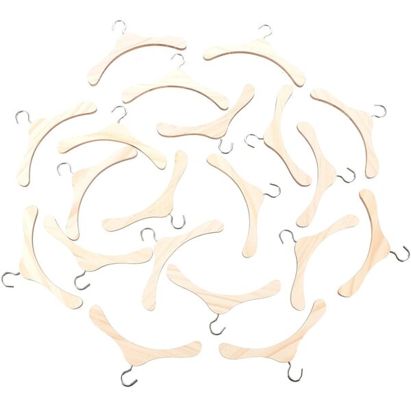 Set 20 Appendini in Legno Naturale 12 Cm per Bambole - Mini Grucce per Vestiti e Accessori