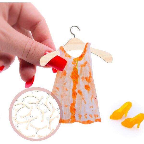 Set 20 Appendini in Legno Naturale 12 Cm per Bambole - Mini Grucce per Vestiti e Accessori