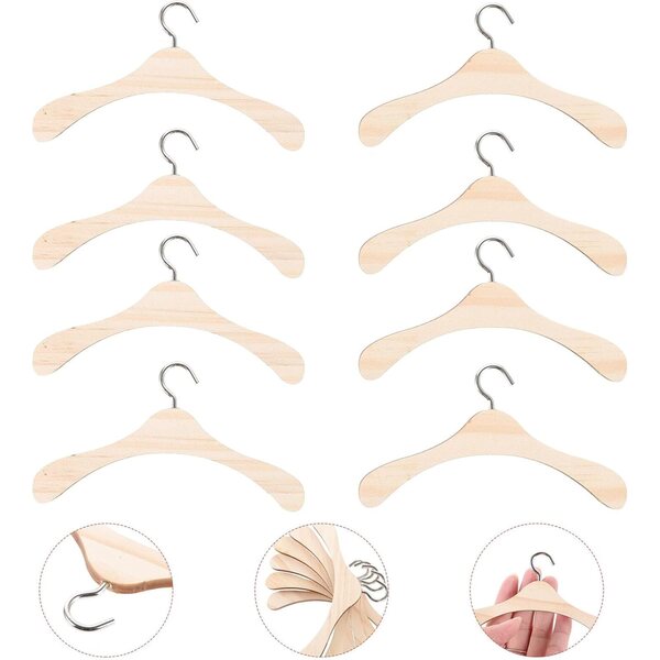 Set 20 Appendini in Legno Naturale 12 Cm per Bambole - Mini Grucce per Vestiti e Accessori
