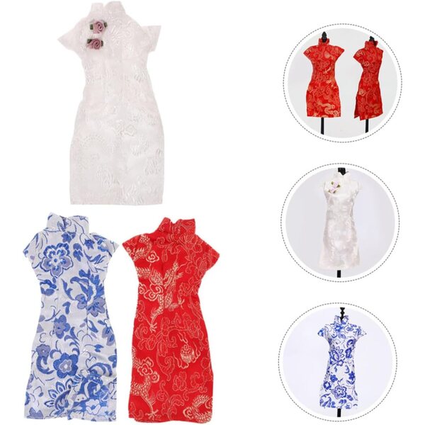 3 Vestiti Cheongsam per Bambole - Abiti Tradizionali Cinesi Riutilizzabili