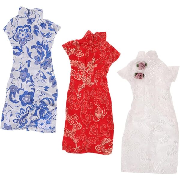 3 Vestiti Cheongsam per Bambola in Tessuto Reutilizzabili e Tradizionali Cinesi