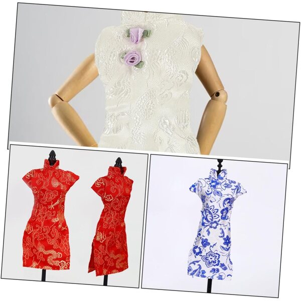 3 Vestiti Cheongsam per Bambola in Tessuto Reutilizzabili e Tradizionali Cinesi