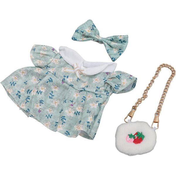 Kleid für 20 cm große Plüschpuppen aus Baumwolle mit Schleife und Ausla-Tasche