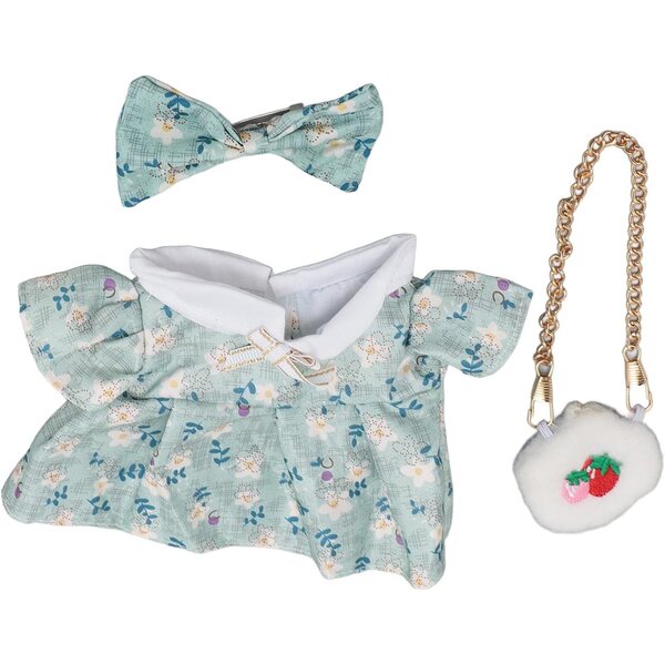Kleid für 20 cm große Plüschpuppen aus Baumwolle mit Schleife und Ausla-Tasche