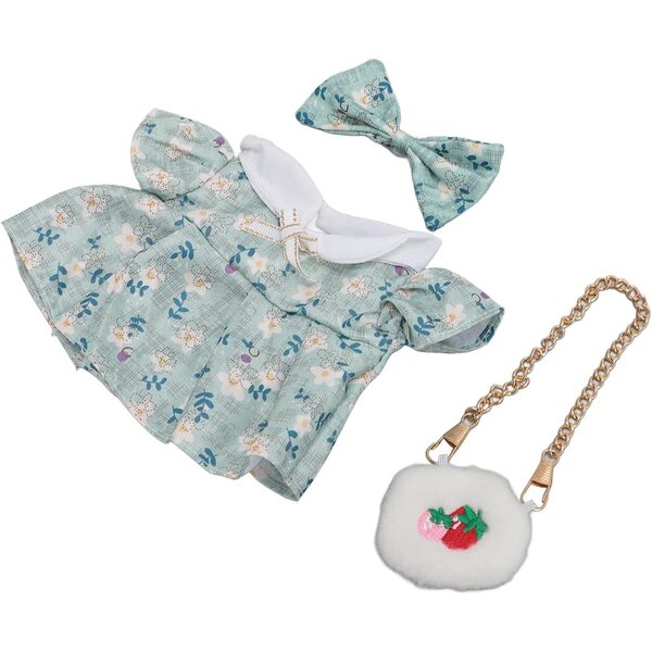 Kleid für 20 cm große Plüschpuppen aus Baumwolle mit Schleife und Ausla-Tasche