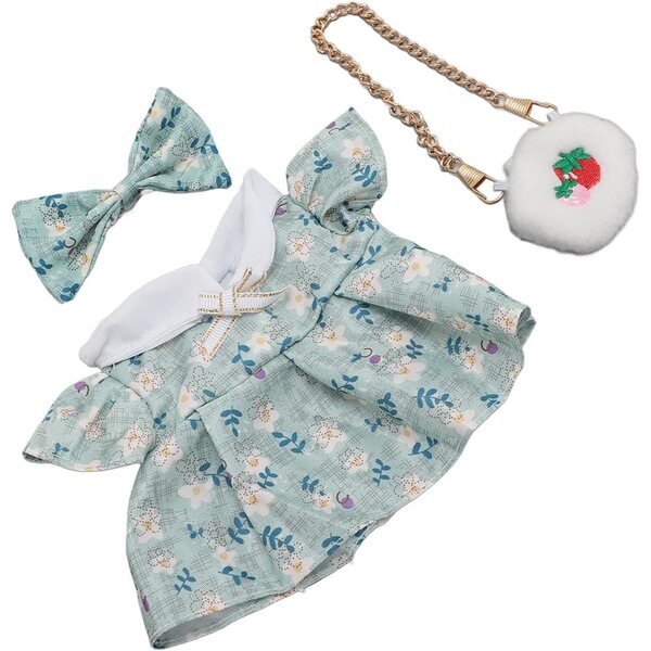 Kleid für 20 cm große Plüschpuppen aus Baumwolle mit Schleife und Ausla-Tasche