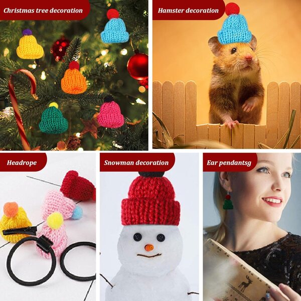 150 Stück weihnachtliche Mini-Strickmützen, bunte Wollaccessoires für die Basteldekoration