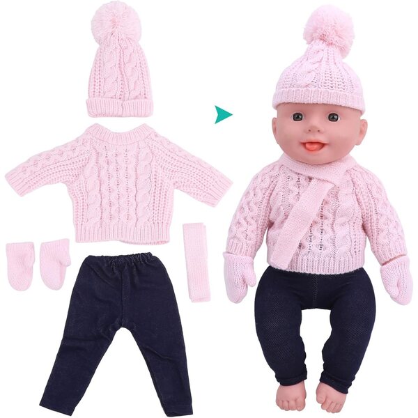 Puppenkleidung 43 cm CFTGIW Pullover Hosen Hüte Schals Hellrosa