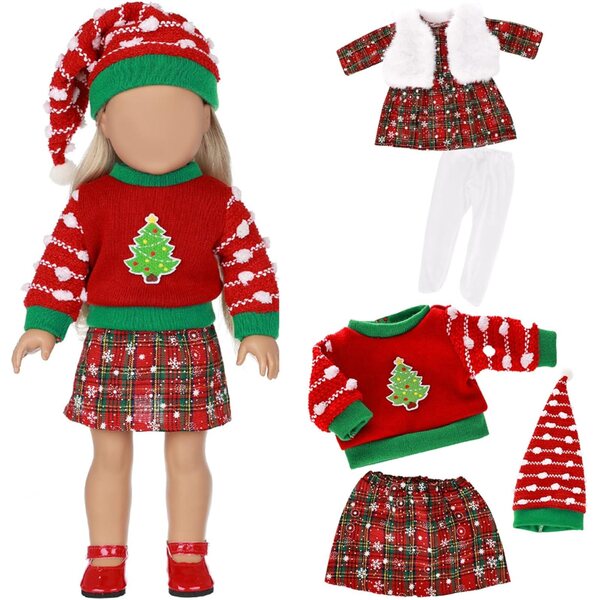 Set 2 Vestiti Invernali di Natale per Bambole da 18 Pollici con Gonna, Maglione e Cappello