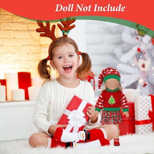 Set 2 Vestiti Invernali di Natale per Bambole da 18 Pollici con Gonna, Maglione e Cappello