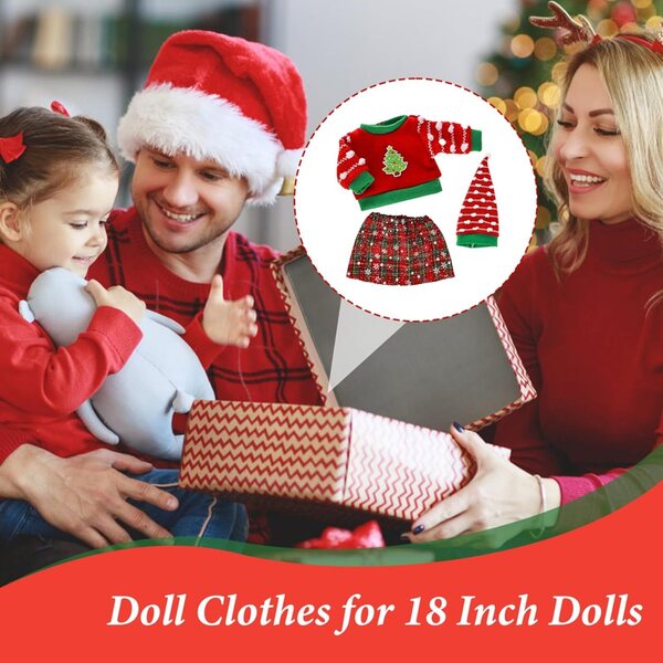 Set 2 Vestiti Invernali di Natale per Bambole da 18 Pollici con Gonna, Maglione e Cappello