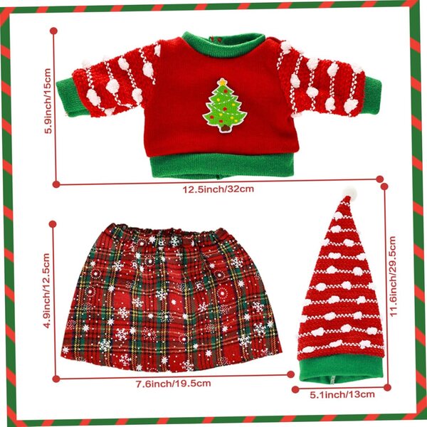 Set 2 Vestiti Invernali di Natale per Bambole da 18 Pollici con Gonna, Maglione e Cappello