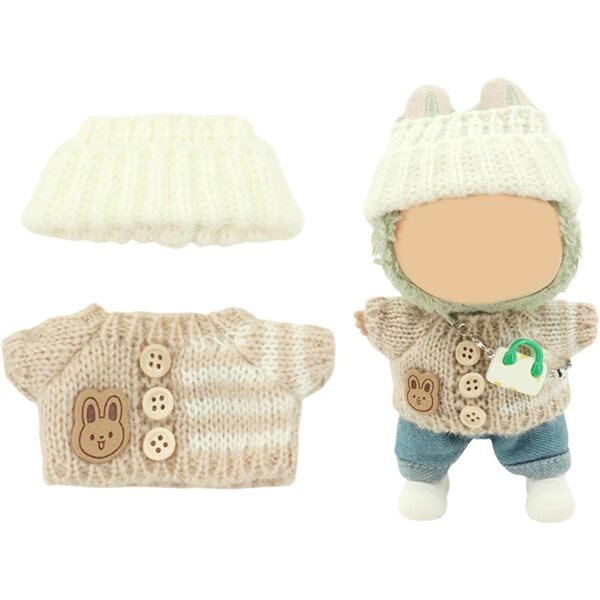 Garderobenset für 17 cm große Plüschpuppen mit Mütze und weichem handgefertigten Pullover