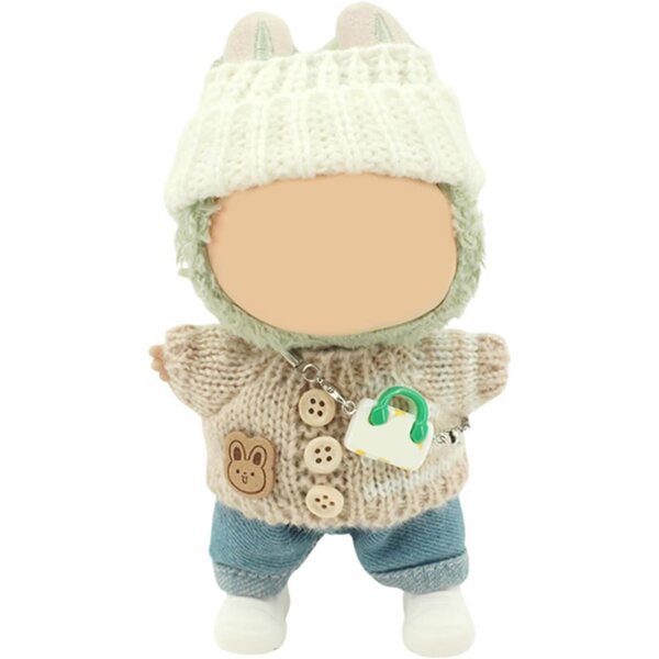 Garderobenset für 17 cm große Plüschpuppen mit Mütze und weichem handgefertigten Pullover