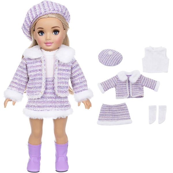 Winterset mit gestreifter Mütze und Mantel für 18-Zoll-Puppen - CAZSTYK