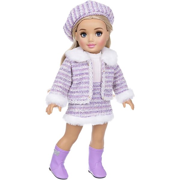 Winterset mit gestreifter Mütze und Mantel für 18-Zoll-Puppen - CAZSTYK