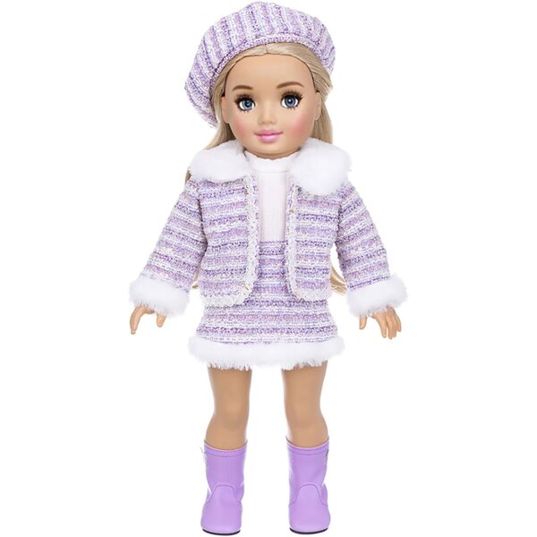 Winterset mit gestreifter Mütze und Mantel für 18-Zoll-Puppen - CAZSTYK
