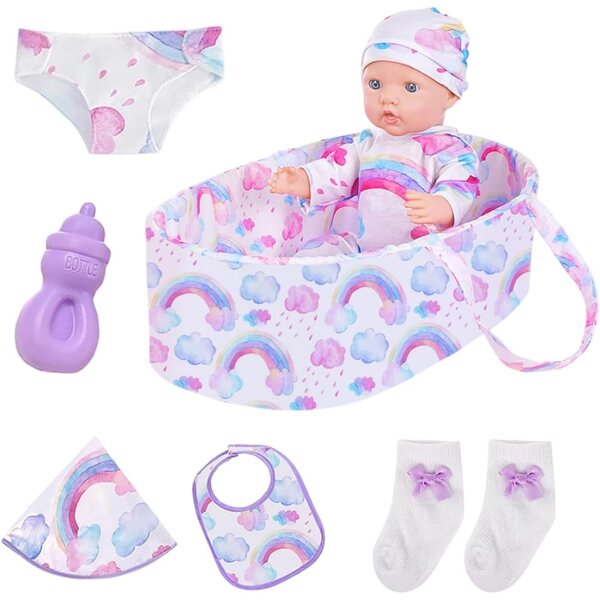 Set Abbigliamento Realistico per Bambole 46 cm con Accessori e Culla Pieghevole