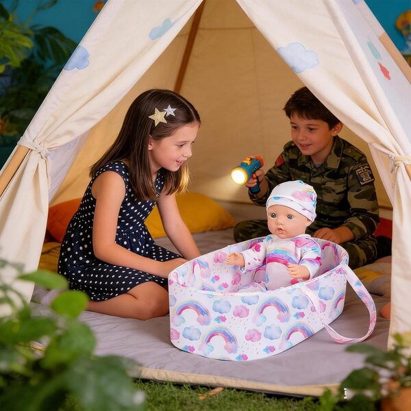 Realistisches Kleidungsset für 46-cm-Puppen mit Zubehör und klappbarer Wiege
