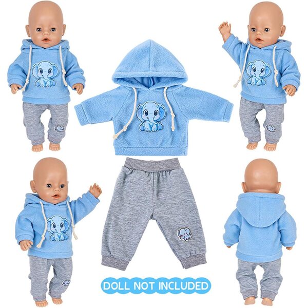 Sportset 43 cm mit Kapuze und Cartoon-Aufdruck für Puppen – Kinderbekleidung