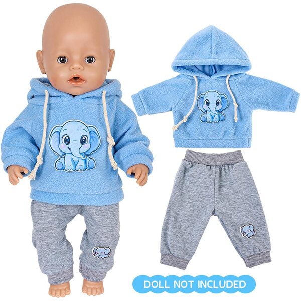 Sportset 43 cm mit Kapuze und Cartoon-Aufdruck für Puppen – Kinderbekleidung