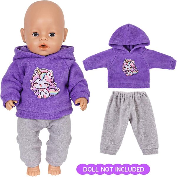 Sportset 43 cm mit Kapuze und Cartoon-Aufdruck für Puppen – Kinderbekleidung