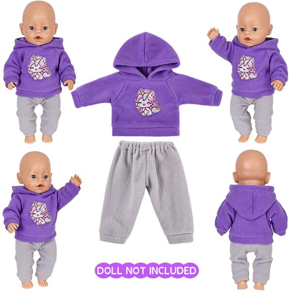 Sportset 43 cm mit Kapuze und Cartoon-Aufdruck für Puppen – Kinderbekleidung