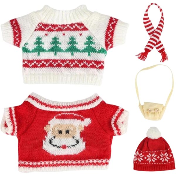 Set vestiti natalizi per bambole capibara 10" con cappello, sciarpa, maglione e borsa rossi
