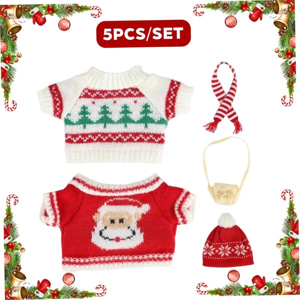 Set vestiti natalizi per bambole capibara 10" con cappello, sciarpa, maglione e borsa rossi