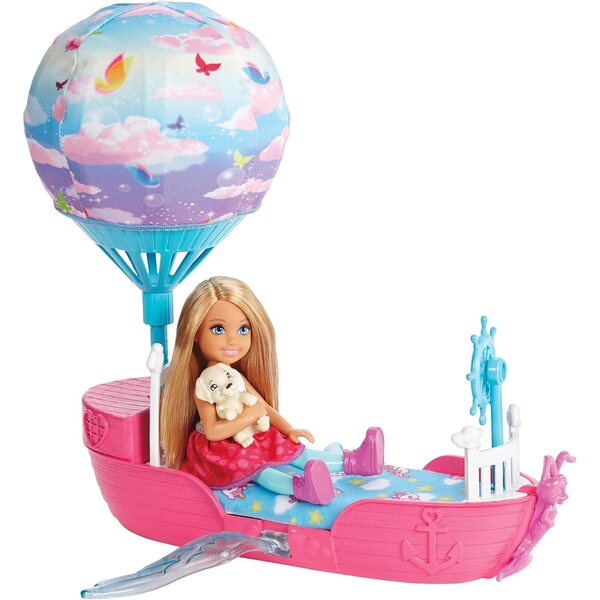 Barbie Chelsea Magica Barca dei Sogni con Ali Mobili e Rotelle Nascoste Dreamtopia