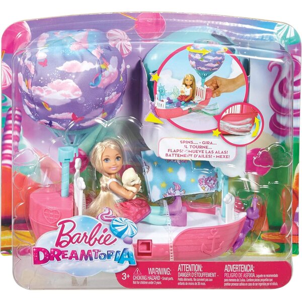 Barbie Chelsea Magica Barca dei Sogni con Ali Mobili e Rotelle Nascoste Dreamtopia