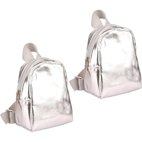Abaodam Set 2 Zaini Miniature per Bambole con Zip in Tessuto e Metallo, Design Unico Argento