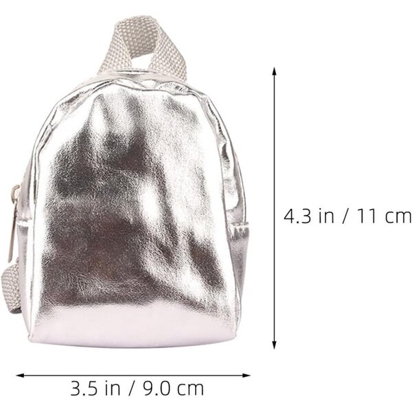 Abaodam Set 2 Zaini Miniature per Bambole con Zip in Tessuto e Metallo, Design Unico Argento