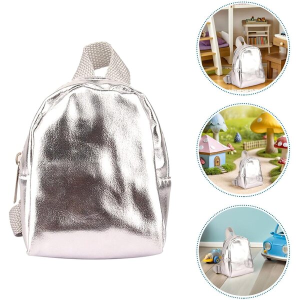 Abaodam Set 2 Zaini Miniature per Bambole con Zip in Tessuto e Metallo, Design Unico Argento