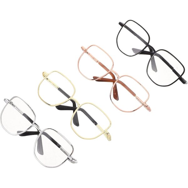 GALPADA Set 4 mini occhiali quadrati trasparenti in metallo per bambole e fai da te