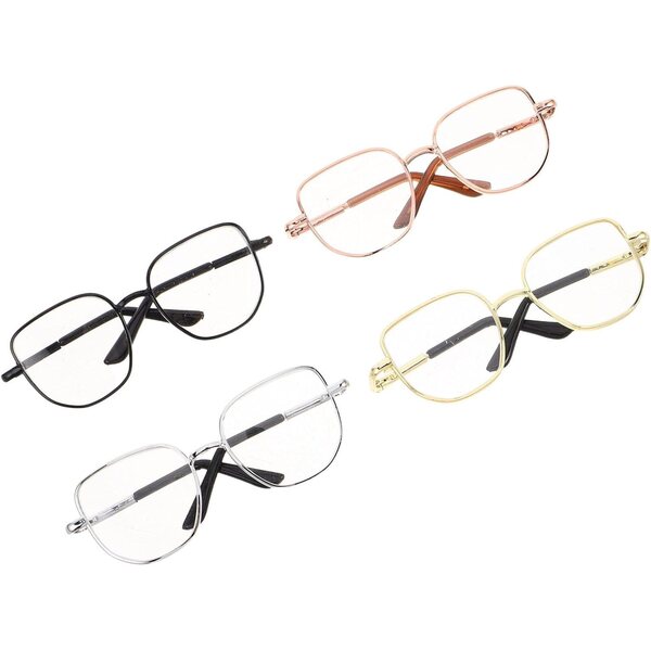4 Occhiali Quadrati Trasparenti per Bambole Montatura Metallo Accessori Miniatura