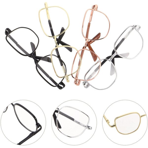 4 transparente quadratische Gläser für Puppen, Metallrahmen, Miniaturzubehör