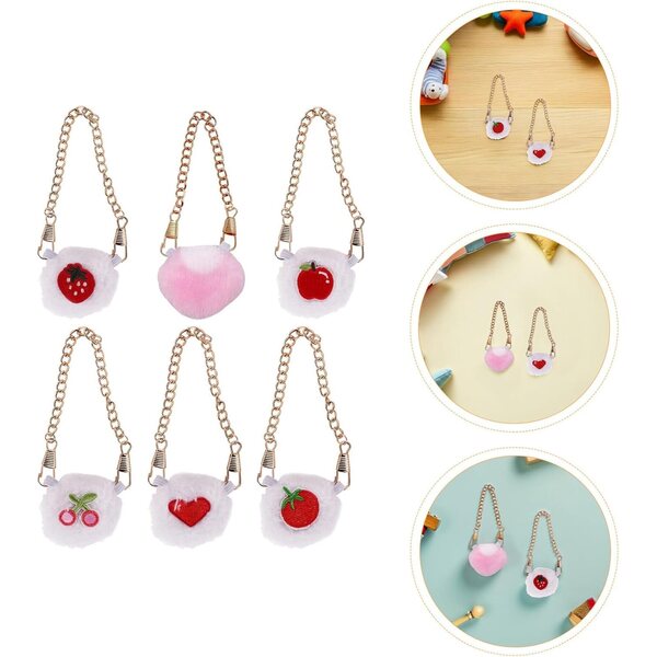 VICASKY Set mit 6 Mini-Umhängetaschen aus Plüsch mit Fruchtmotiven für BJD-Puppen, 17 cm