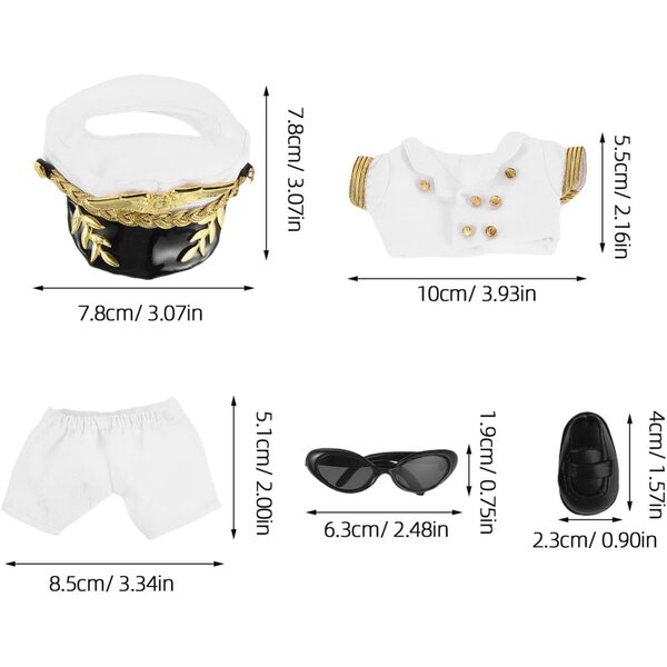 Kapitän-Kostümset für Plüschpuppen mit Hut, Schuhen und Sonnenbrille