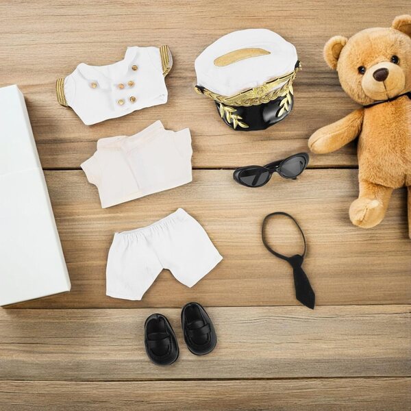 Kapitän-Kostümset für Plüschpuppen mit Hut, Schuhen und Sonnenbrille