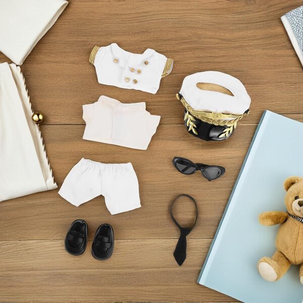 Kapitän-Kostümset für Plüschpuppen mit Hut, Schuhen und Sonnenbrille