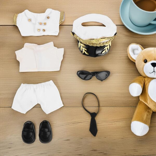 Kapitän-Kostümset für Plüschpuppen mit Hut, Schuhen und Sonnenbrille
