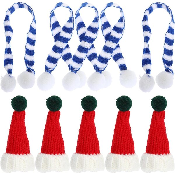 Set mit 5 Mini-Weihnachtswollmützen und -schals für selbstgemachte Dekorationen
