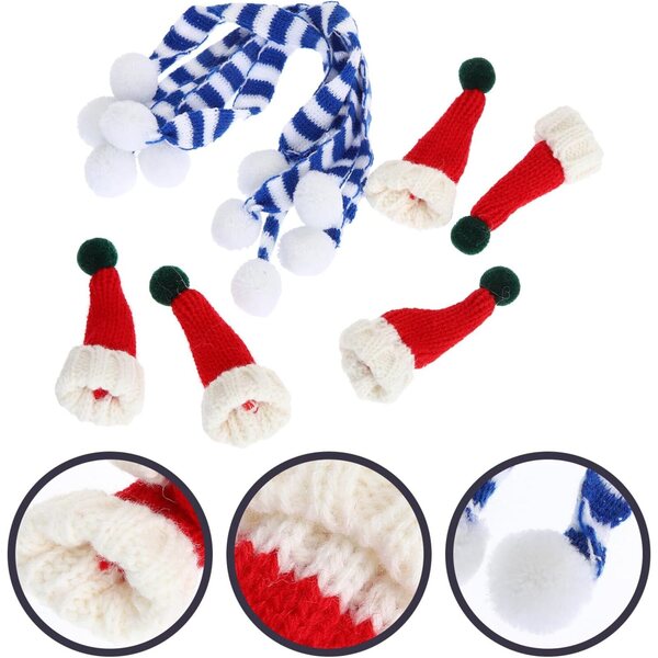Set mit 5 Mini-Weihnachtswollmützen und -schals für selbstgemachte Dekorationen