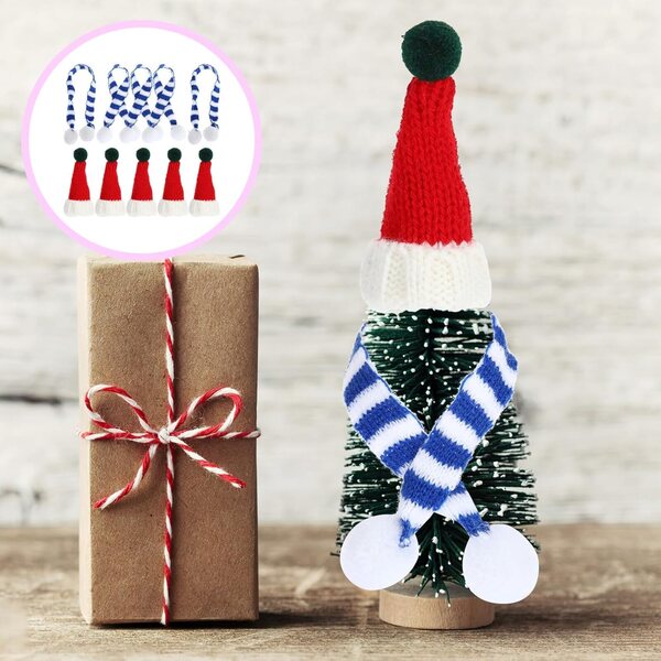 Set mit 5 Mini-Weihnachtswollmützen und -schals für selbstgemachte Dekorationen