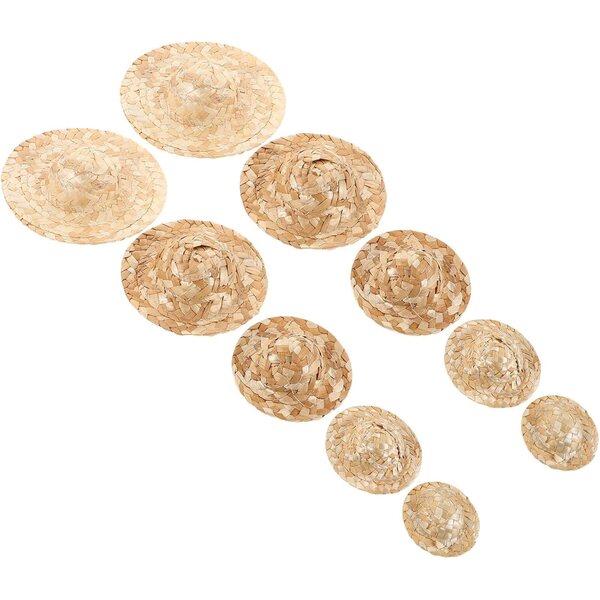 VICASKY Set mit 10 handgeflochtenen Mini-Strohhüten für selbstgemachte Dekorationen