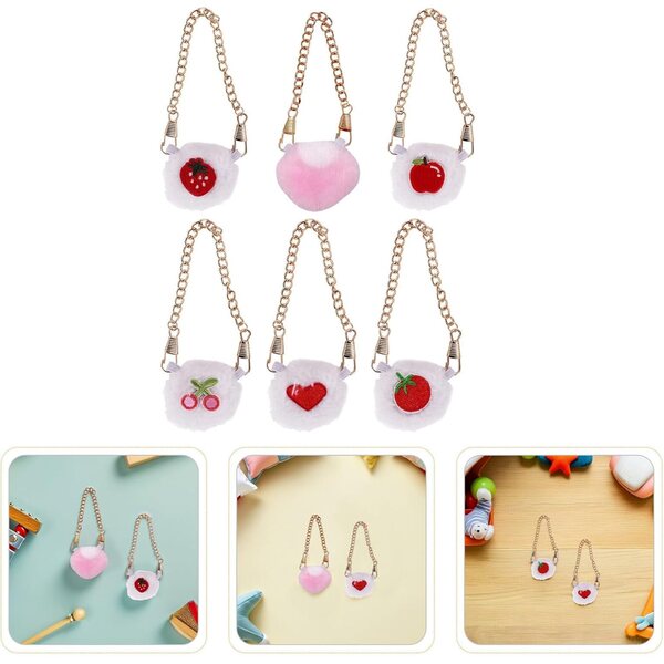 Set 6 Mini Borse a Tracolla in Peluche a Forma di Frutta per Bambole BJD 17 cm