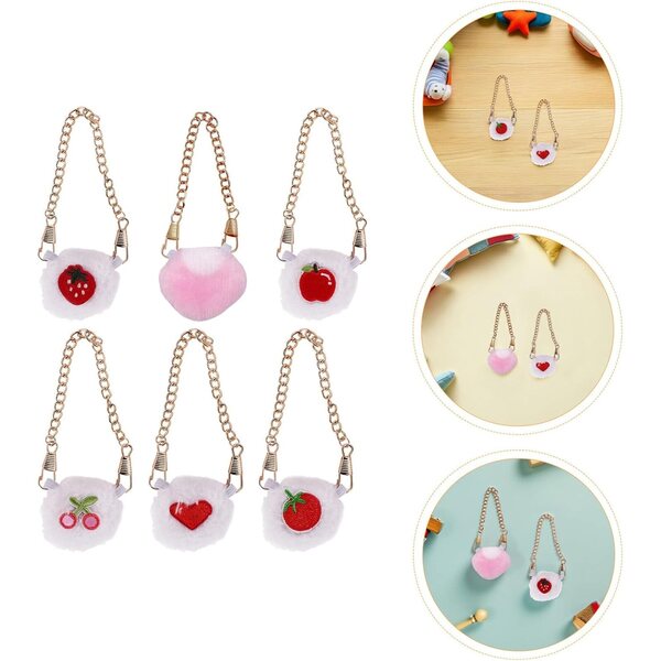 Set 6 Mini Borse a Tracolla in Peluche a Forma di Frutta per Bambole BJD 17 cm