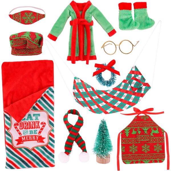 Kit Elfo Natalizio con Accessori Completi per Bambole - Sacco a Pelo, Cappello, Occhiali e altro
