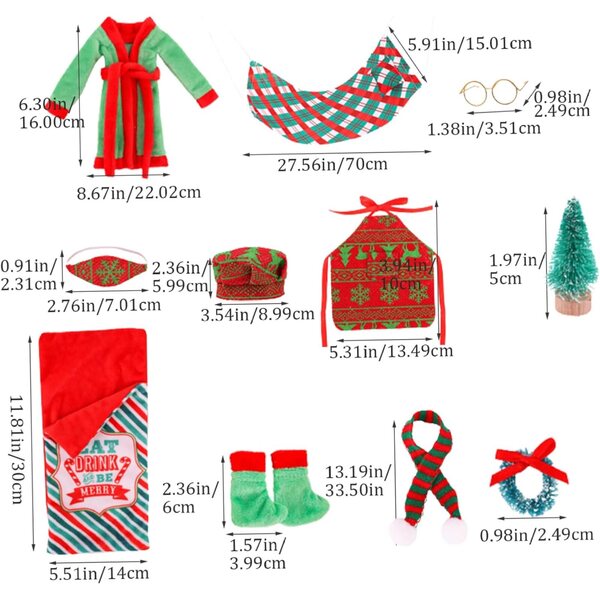 Kit Elfo Natalizio con Accessori Completi per Bambole - Sacco a Pelo, Cappello, Occhiali e altro